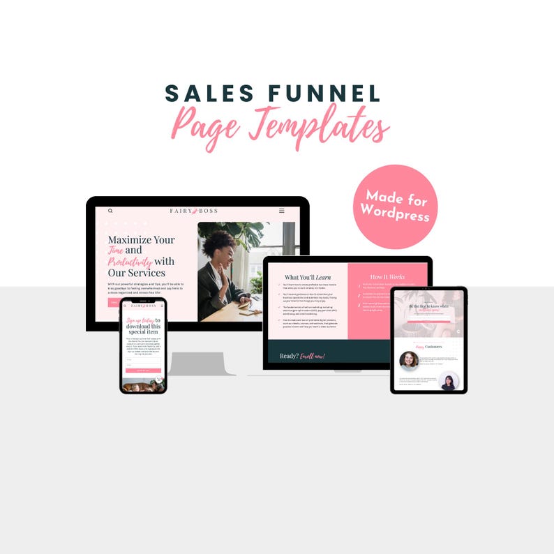 This professional sales funnel Templates for Wordpress comes with Long-Form, Opt-In, Thank You, Upsell, Lead Magnet, and Tripwire templates. Made with Gutenberg, you can easily edit them to create a seamless customer experience right on Wordpress!