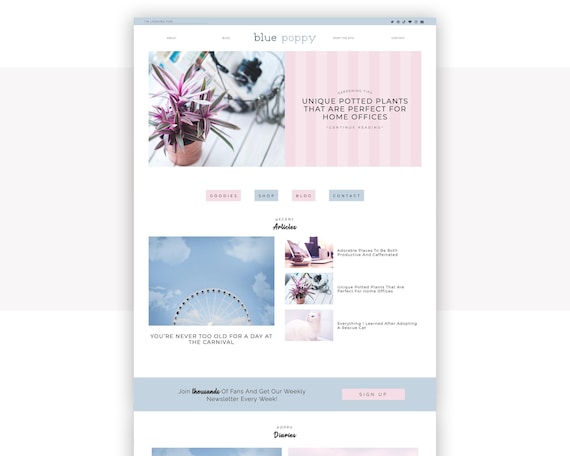 Blue Poppy Wordpress Theme for Bloggers | Feminine Wordpress Template