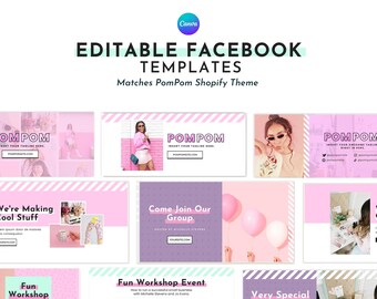 Roze Facebook-sjabloon voor canvas | Facebook-omslagsjabloon | Bijpassende pompomsjabloon