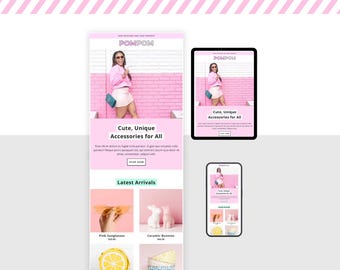 Pink Email Template for Mailchimp  | Editable Newsletter Template | Canva, Photoshop Not Required | PomPom
