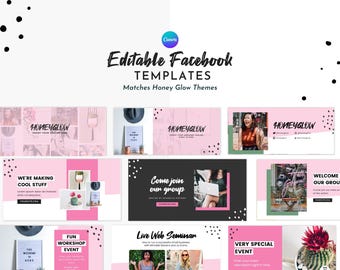 Canva向けフェミニンなFacebookテンプレート | Facebookカバーテンプレート | マッチするハニーグローテンプレート