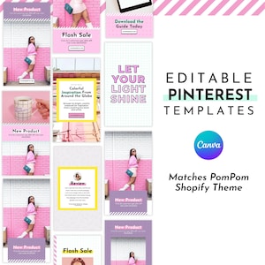 Pink Pinterest Templates for Canva: PomPom Theme (Digital Download)
