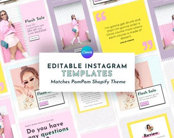 Pink Instagram Post Template for Canva, Instagram Story Template | Matching PomPom Template