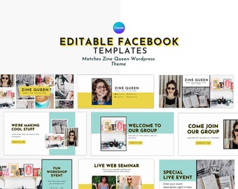Vetgedrukte Facebook-sjabloon voor Canva | Facebook-omslagsjabloon | Bijpassende Zine Queen-sjabloon