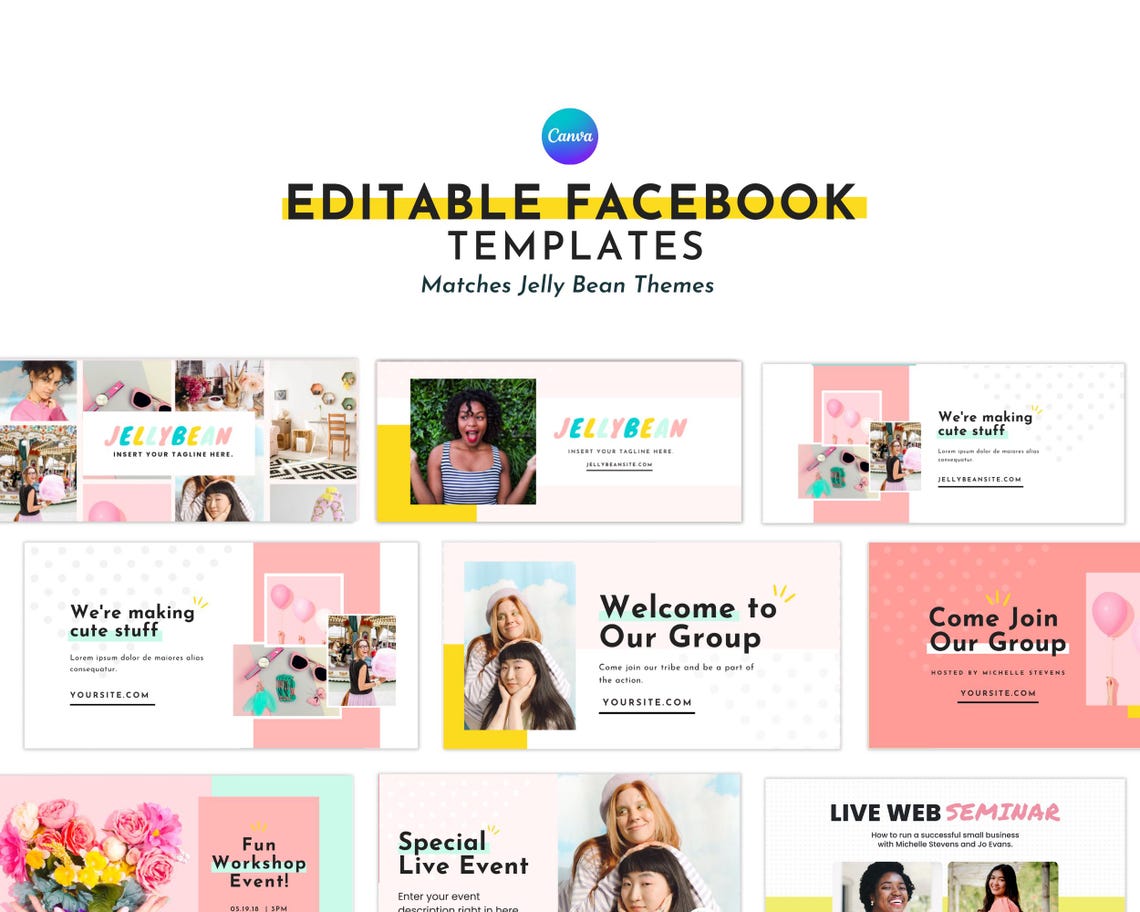 Cute Facebook Template for Canva | Facebook Cover Template | Matching ...