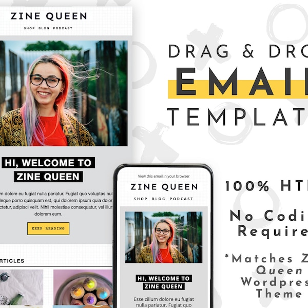 Bold Email Template for Mailchimp  | Editable Newsletter Template | Canva, Photoshop Not Required | Matching Zine Queen Template