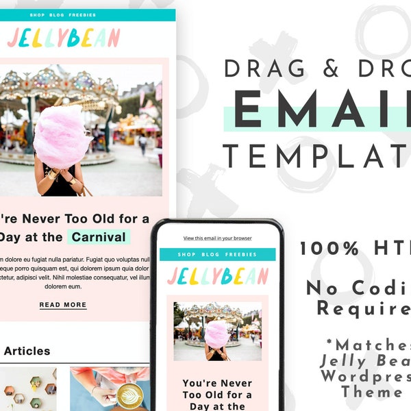 Cute Email Template for Mailchimp  | Editable Newsletter Template | Canva, Photoshop Not Required | Matching Jelly Bean Template