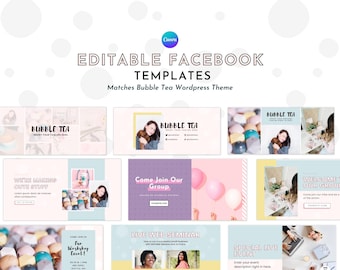 Canva用パステルカラーのFacebookテンプレート | Facebookカバーテンプレート | マッチするバブルティーテンプレート