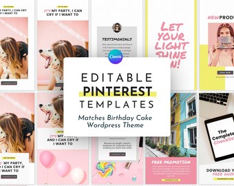 Canvaの楽しいPinterestテンプレート | マッチングバースデーケーキテンプレート | 楽しくてカラフルなPinterestピン