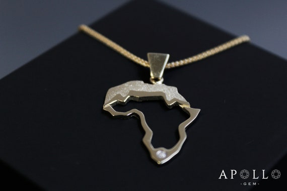 Gold Africa Map Pendant With Table Mountain And Moissanite Etsy