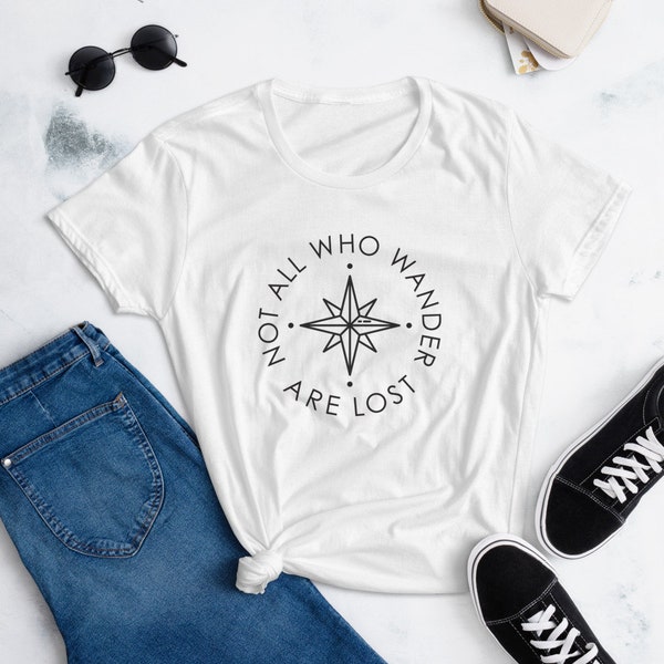 Not All Who Wander Are Lost Shirt: Cute Womens Travel Shirt. Hiking Shirt For Her, Camping Shirt, Compass Shirt, Vacation Shirt, Nature Tee.