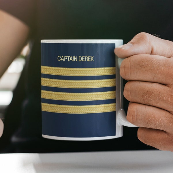 Tasse de pilote personnalisée, tasse d'aviation, tasse de capitaine personnalisée, remise des diplômes de pilote, tasse de pilote drôle, rayures de pilote, cadeau de capitaine d'équipe, tasses drôles