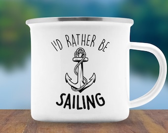 Tazza da campeggio per vela smaltata: regalo divertente per lei, regalo per lui, tazza da caffè per barcaiolo, regalo per il capitano, tazza nautica regalo per migliore amico