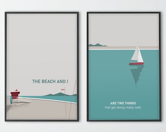 The Beach And I Framed Art Print, Set Of Two, Beach Art Print, Neutral Coastal Art, Seascape Print, Beach House Art, Sea Wall Art Print Gift