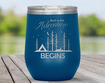 Adventure Begins Engraved Polar Camel Stainless Steel Tumbler, Hiking Gift Mug, Hiking Tumbler, Outdoor Cup, Hunters Coffee Mug, 12oz Mug