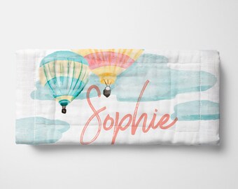 Personalized Burp Cloths: Cute Baby Shower Gift. Monogram Hot Air Balloon Ride Burp Cloth Pattern, New Baby Girl Gift, Newborn Baby Boy Gift