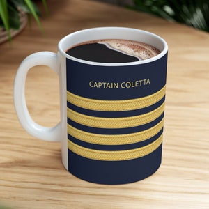 Personalized Pilot Mug, Aviation Mug, Custom Captain Mug, Pilot Graduation, Funny Pilot Mug, Pilot Stripes, Team Captain Gift, Funny Mugs