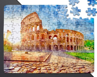 Italy Puzzle: Colosseum Watercolor Travel Art Puzzle. Photo Puzzle, Jigsaw Puzzles For Adults, Picture Puzzles, 110-1000 Piece Puzzle Gift.