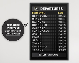 Custom Airport Departure Board: Personalized Decor. Custom Travel Sign, Bucket List Flight Board, Unique Anniversary Gift, Custom Travel Art
