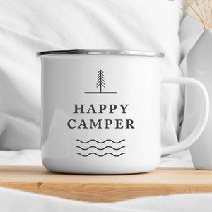 Happy Camper Mug: Unique Camping Gifts. Coffee Cups, Camper Decor, Camping Gear, Hiking Mug, Campfire Mug, Coffee Mugs, Enamel Mug, Camp Mug