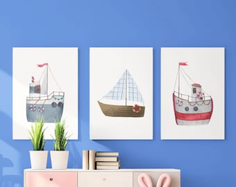 Ocean Adventure Nursery Prints, Vintage Nautical Baby Boy Room Art, Sailboat Theme Nursery Prints, Ocean-Inspired Wall Decor, Digital Art