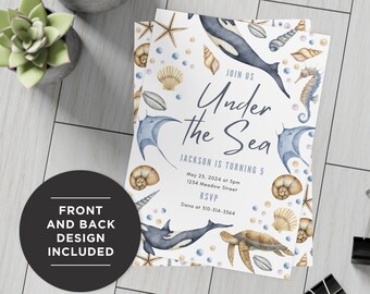 Under the Sea Birthday Invite, Custom Oceanic Party Evite, Custom Digital Download, Canva Template, Kids Invite, Sealife Adventures Birthday