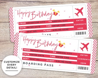 Printable Birthday Gift: Editable Boarding Pass Template. Travel Voucher, Boarding Invite, Fake Plane Ticket, Custom Travel Gift For Him/Her