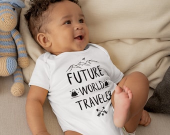 Cute Baby Shower Gift - Future World Traveler One Piece. Baby Shower Boy, Baby Shower Girl, Gender Neutral Baby Clothes. Travel Theme Ideas.
