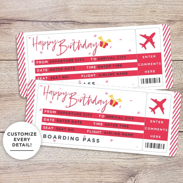 Printable Birthday Gift: Editable Boarding Pass Template. Travel Voucher, Boarding Invite, Fake Plane Ticket, Custom Travel Gift For Him/Her