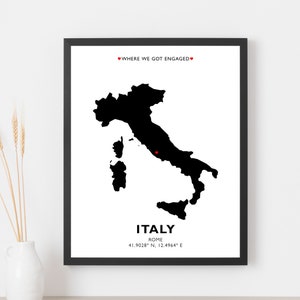 Impressions personnalisées de carte de pays pour les couples - y compris les coordonnées et les lieux importants