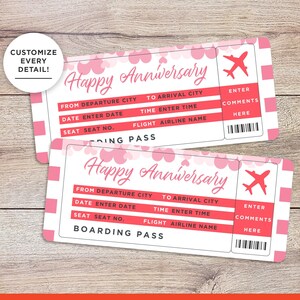 Vakantie onthullen verjaardagscadeaukaart: Digitale download jubileumkaart. Vals vliegticket, aangepast reiscadeau-idee, mancadeau/vrouwcadeau