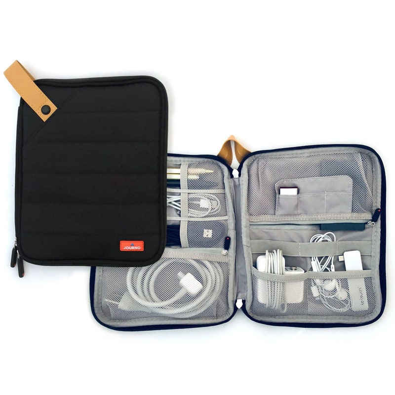 Travel Cord Organizer, Tech Gadget Holder, Charger Case For Travel, Black Cable Organizer Bag, Phone Charger Storage, Carry-On Tech Zip Case