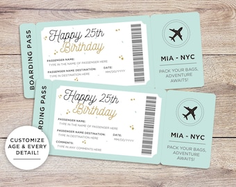 Modello di carta d'imbarco stampabile, modello di biglietto aereo falso, regalo di compleanno di viaggio per lui/lei, biglietto di viaggio di compleanno, voucher del biglietto aereo