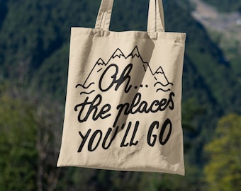 Beach Adventure Bag, Oh The Places You'Ll Go Quote, Reusable Shoulder Handbag, Eco-Friendly Grocery Bag, Large Tote Bag, Camping Travel Bag