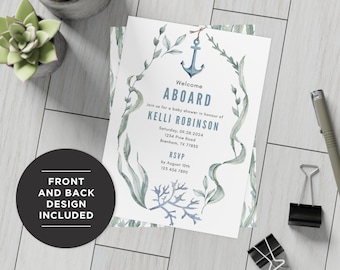 Personalized Nautical Digital Invite, Editable Baby Shower Template, Mobile Baby Art, Baby Shower Gift, Custom Template, Instant Download