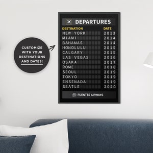 Custom Travel Art Print: Departure Board Airplane Art. Custom Travel Poster, Trip Gift, Personalized Travel Decor, Customized Travel Prints.