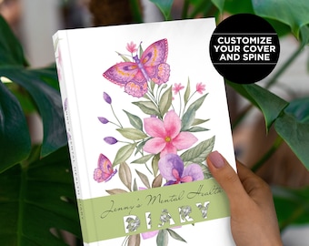 Mental Health Diary Floral Personalized Therapy Hardcover Journal, Wellness Gift For Her Healthy Thoughts Notebook, Everyday Therapy Journal