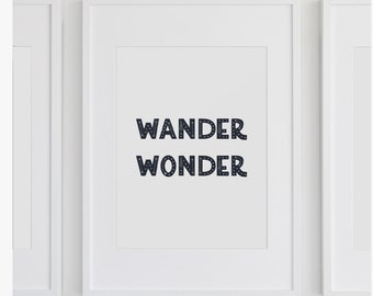 Wander Wonder, Boho Travel Adventure Art, Indian Vibes, Free Spirit Wanderlust Printable Poster, Travel Quote Decor, Explore and Discover