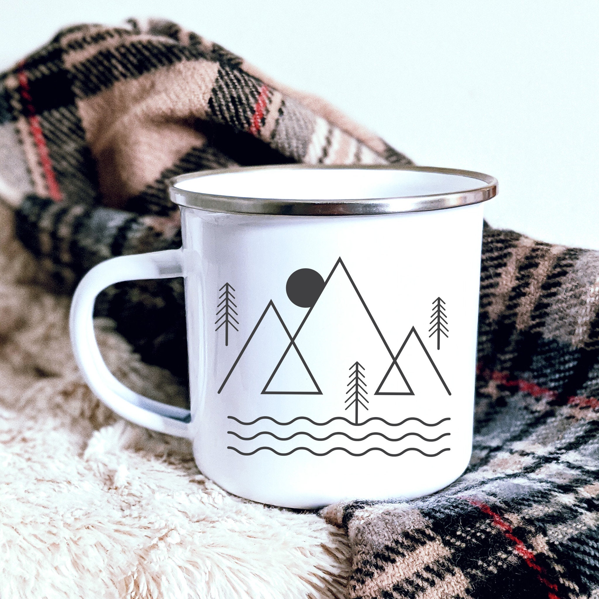Set of TWO Happy Camper Enamel Camping Mugs Campfire Mug. Best Open Fire Camp  Mug. Unique Fishing, Hunting, Hiking, Backpack, Outdoor Gear 