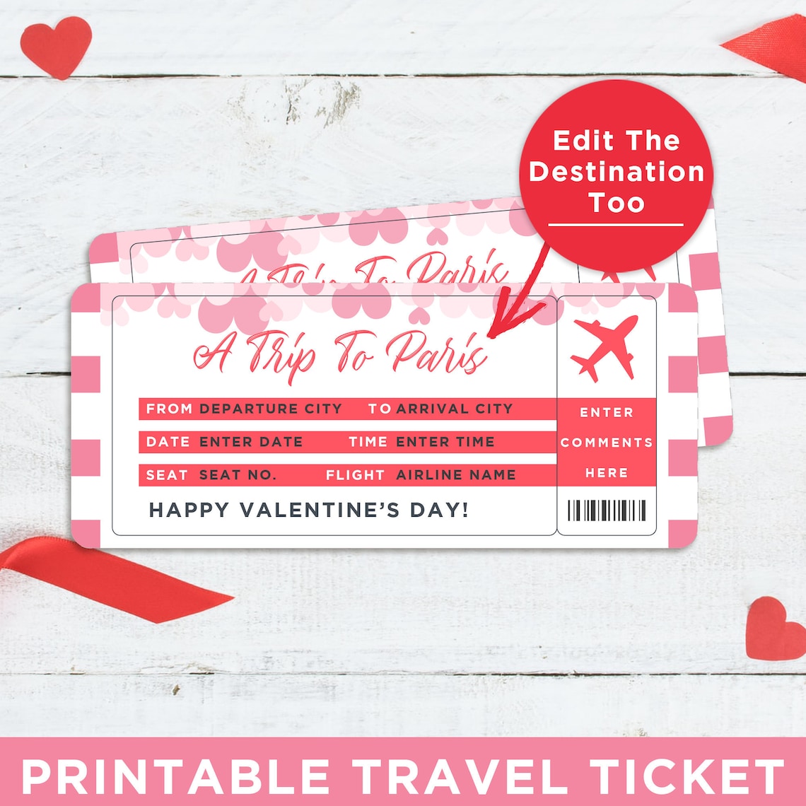 Valentine's Day Boarding Pass Template Print From Home - Etsy