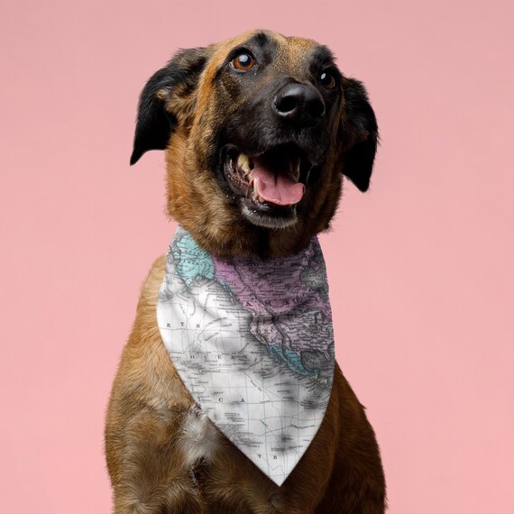 Unique Dog Bandana: Map Of The World Puppy Bandana. Best Pet Gift, Dog Lover Gift, Dog Dad Gift, Dog Mom Gift, Bandana For Dogs, Pet Clothes