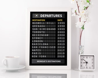 Printable Travel Art: Custom Departure Board. Printable Wall Art, Travel Print Download, Personalized Art Gift Ideas, Airport Flight Board