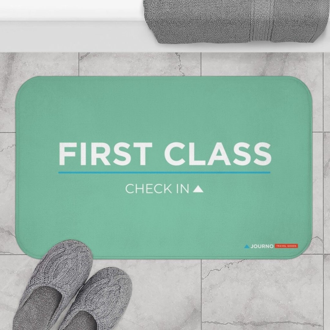 Funny Bathroom Decor First Class Checkin Bath Mat. Funny Bath Mats for Him, Cute Bath Mats for