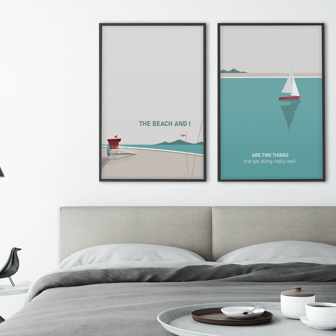 The Beach and I Framed Art Print, Set of Two, Beach Art Print, Neutral ...