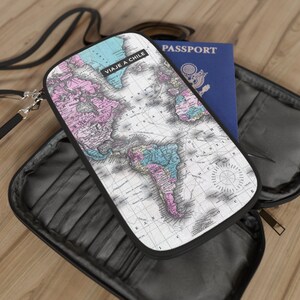 Portefeuille de passeport personnalisé International World Map, titulaire de carte d’embarquement, étui organisateur de documents, cadeau d’accessoire de voyage pour les voyageurs