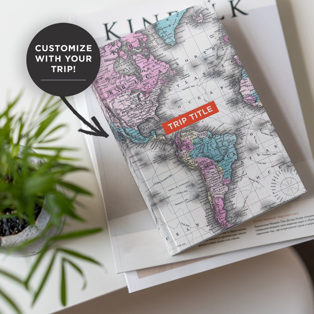 Vintage World Map Travel Journal Custom Journal for Travel. Customized Journal Travel Present