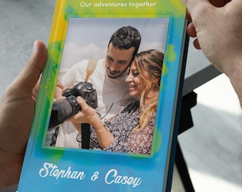 Custom Photo Travel Journal, Adventure Together Personalized Couple Names Notebook, Upload Photo Text Hardcover Notebook, Custom Story Book