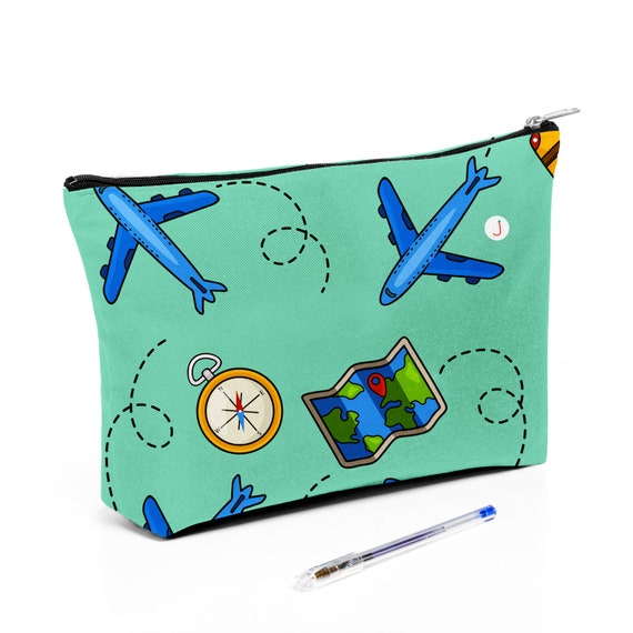 Kids Airplane & Travel Zipper Pouch, Small Zip Bag, School or Travel Bag,  Snack Pouch, Kids Pencil Bag, Coloring Art Kit, Essentials Holder 