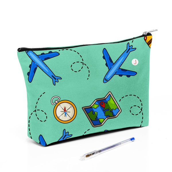 Kids Airplane & Travel Zipper Pouch, Small Zip Bag, School or Travel Bag, Snack Pouch, Kids Pencil Bag, Coloring Art Kit, Essentials Holder