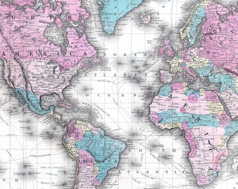 Unique Map Wrapping Paper: Vintage World Map Gift Wrap For Travel Theme Party, Baby Shower, Travel Nursery Decor. Colorful Travel Gift Wrap.
